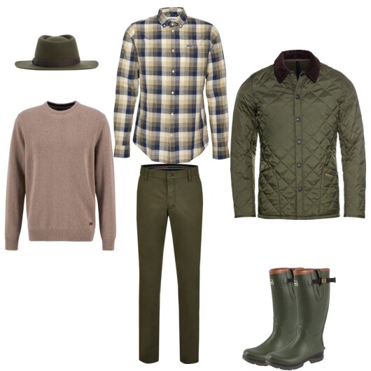 Funktional und modisch! Barbour-Look mit Gummistiefeln.