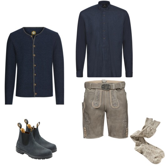 Ein moderner Premium-Look mit edler Strickjacke und feiner Lederhose.