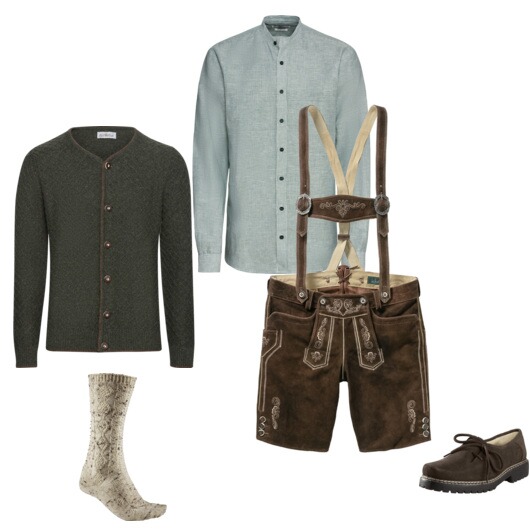 Kurze Lederhose mit Hosenträgern! Krempel die Ärmel stylisch hoch - zum Sommer passend.