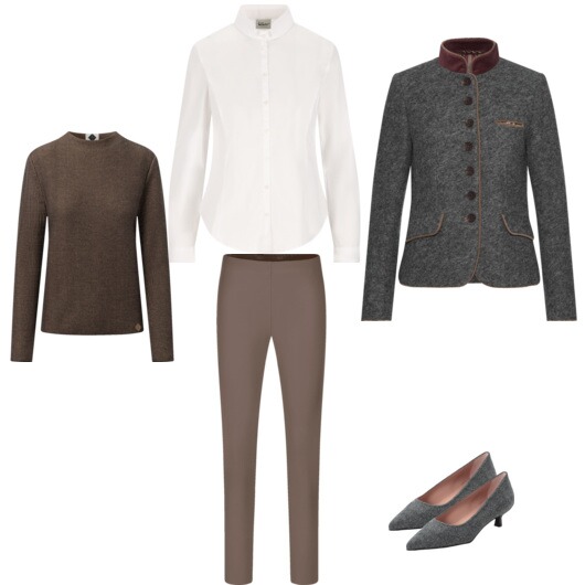 Ein Landhauslook im Loden-Kunstleder-Mix.