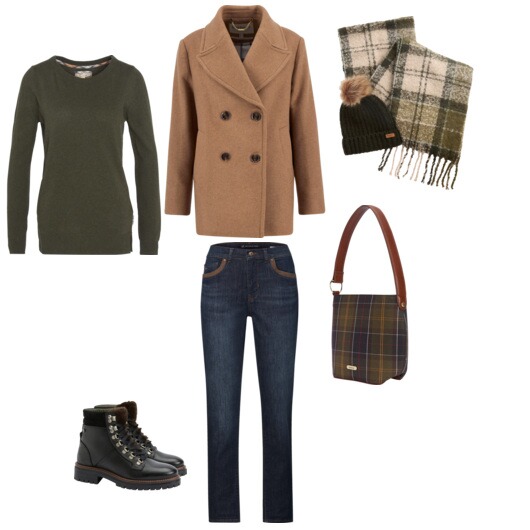 Ihr gemütlicher Herbstlook mit Barbour: Genießen Sie die kalte Jahreszeit mit Stil! Kombinieren Sie einen klassischen Caban-Mantel mit kuscheligem Strick, einer karierten Tasche und warmen Accessoires. Fühlen Sie sich rundum wohl.