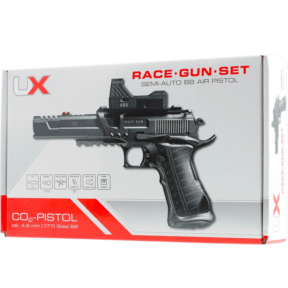 CO2 Pistole Racegun Set mit Leuchtpunktvisier, UX