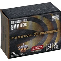 9mm Luger Hydra Shok hollow point 8.0g/124grs., Federal Ammunition