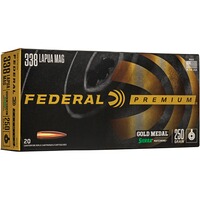 .338 & #76 ; & #97 ; & #112 ; & #117 ; & #97 ; Mag. Médaille d'Or Premium & #83 ; & #105 ; & #101 ; & #114 ; & #114 ; & #97 ; Match King 16,2g/250grs., Federal Ammunition