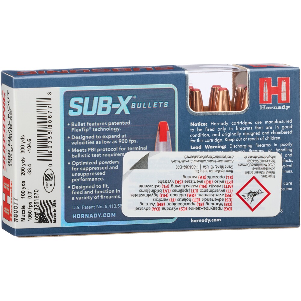 .300 AAC Blackout Subsonic SUB-X 12,3g/190grs., Hornady