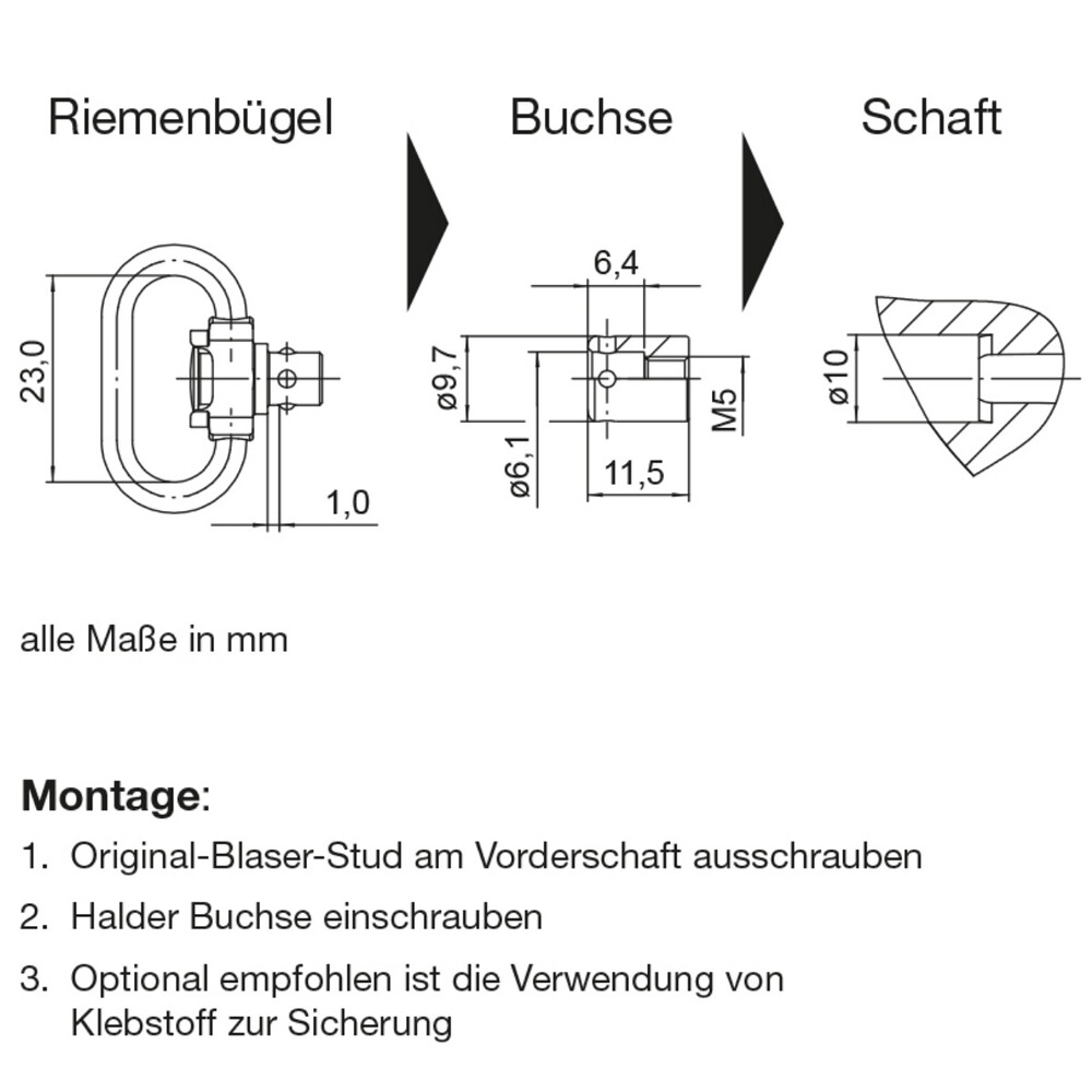 Riemenbügel und Buchse SLIM R8/R93 "Push & Go", Halder