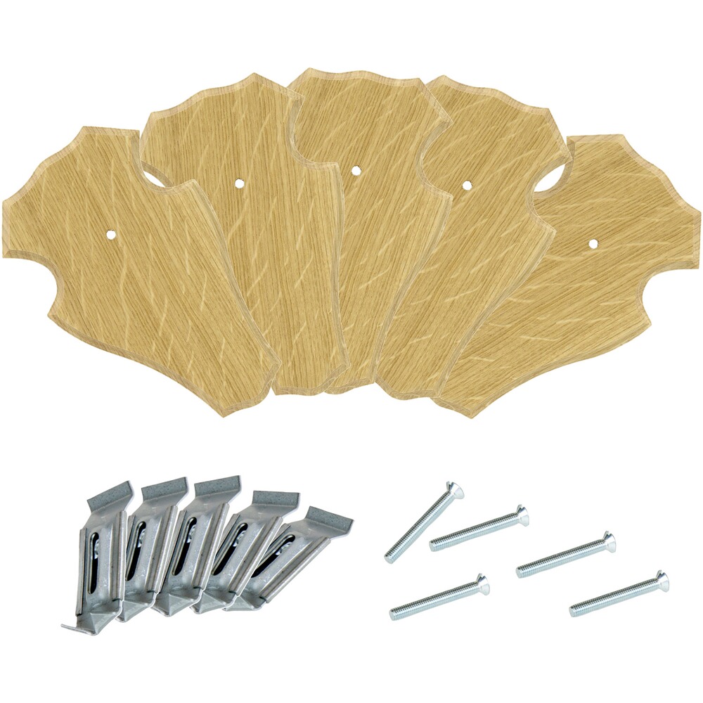 Set Trophäenschilder Rehbock + Montageklammern – 5 Stück