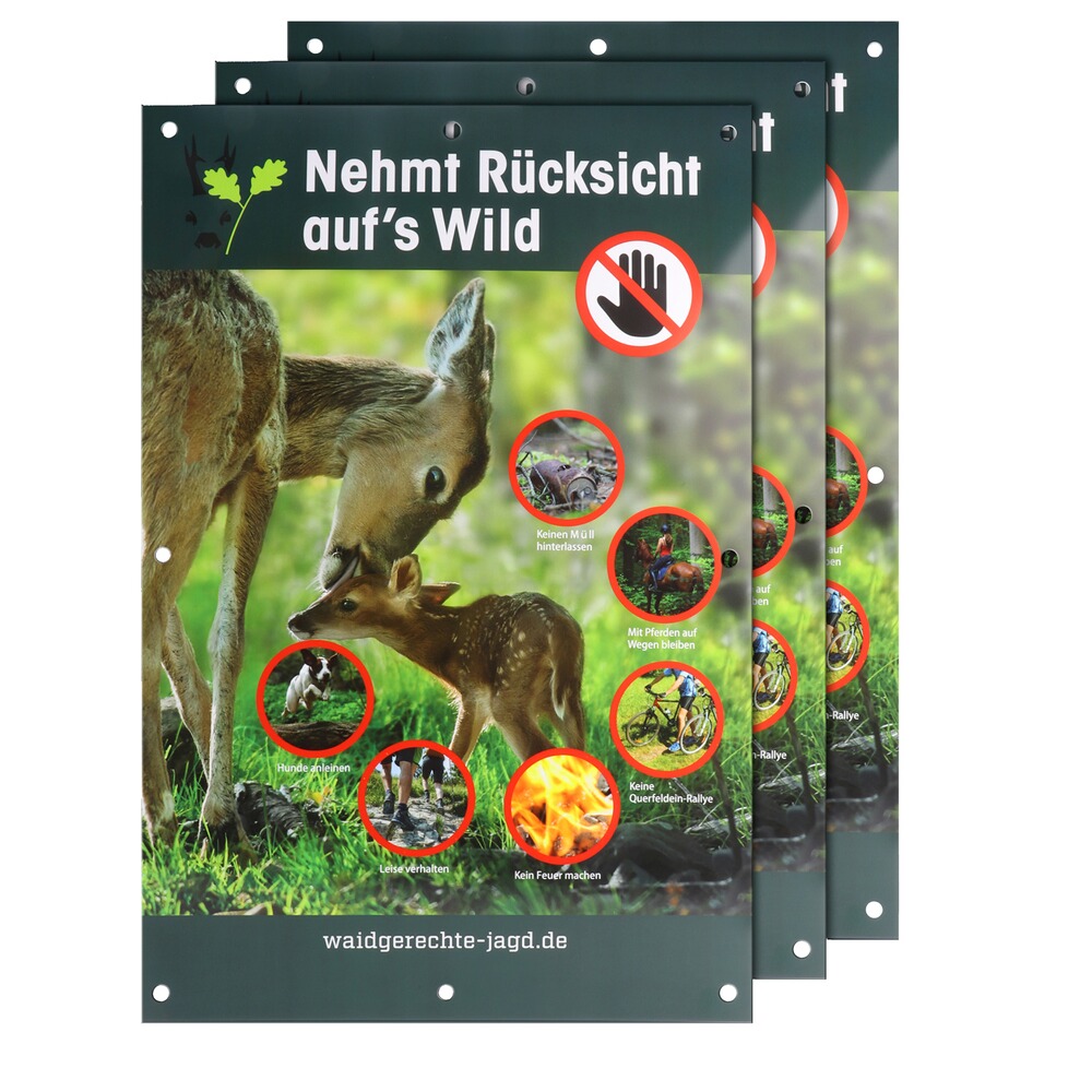 Hinweisschild Rücksicht auf's Wild – 3er-Pack