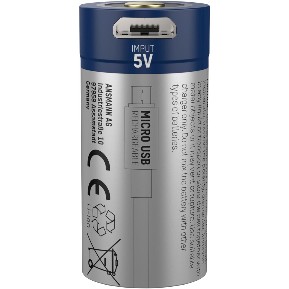 Akku Li-Ion 16340 850 mAh micro USB, Ansmann