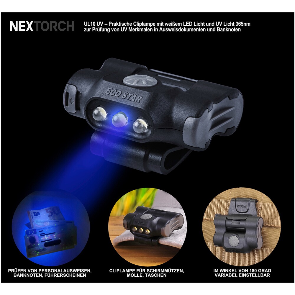 Cliplampe UL10UV mit UV-Licht, NEXTORCH