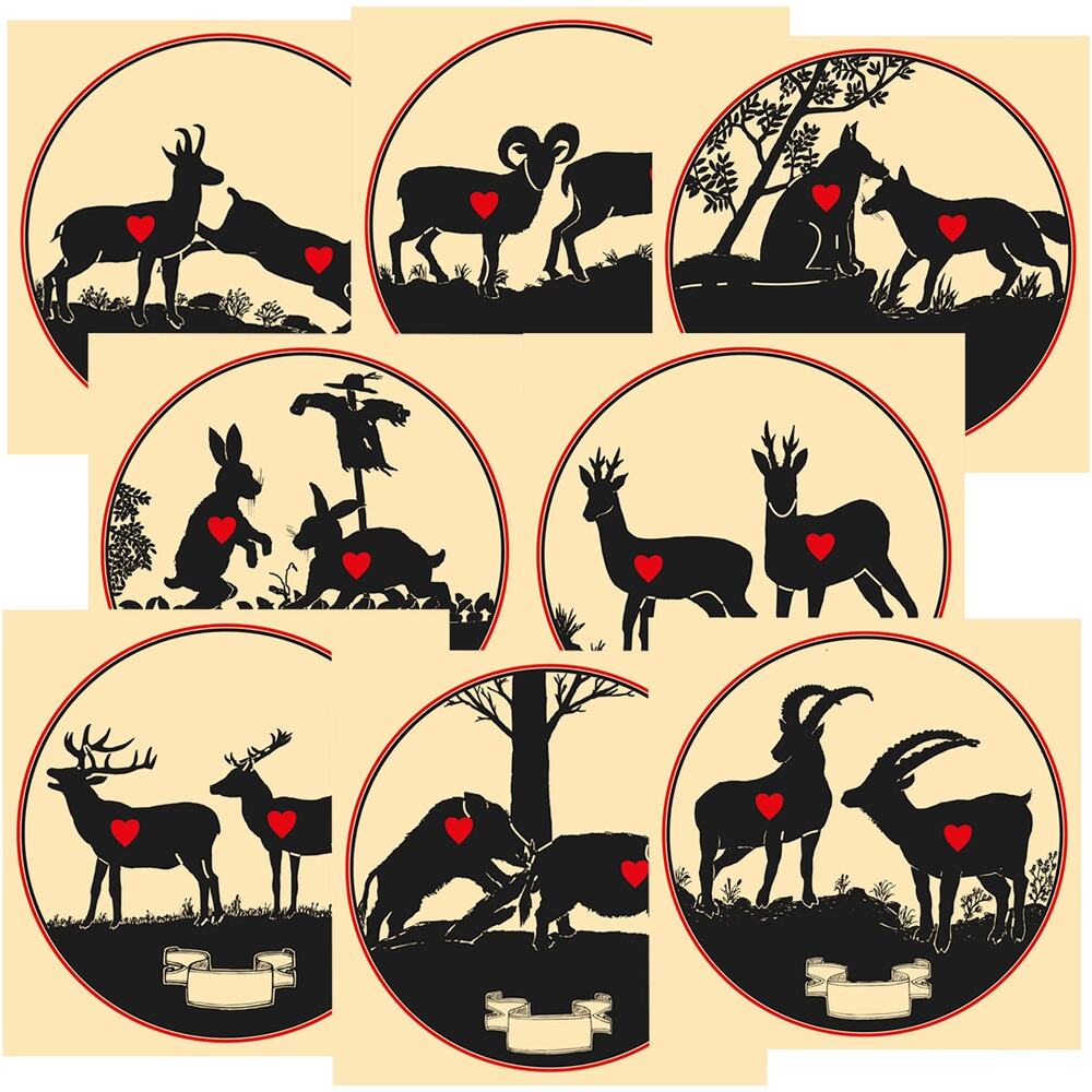Schießscheiben Wildtiermotive – rotes Herz – Set