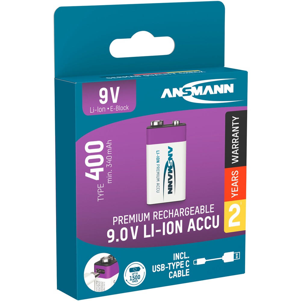 Batterie Li-Ion 9V E-Block – 1 pièce, Ansmann