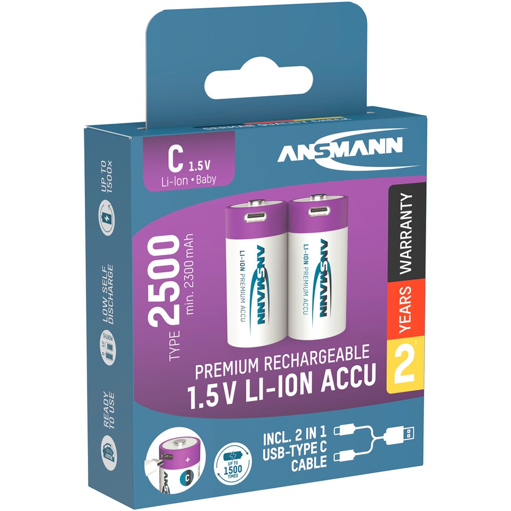 Akku Li-Ion 1,5V C-Cell Typ 2500 – 2 Stück, Ansmann