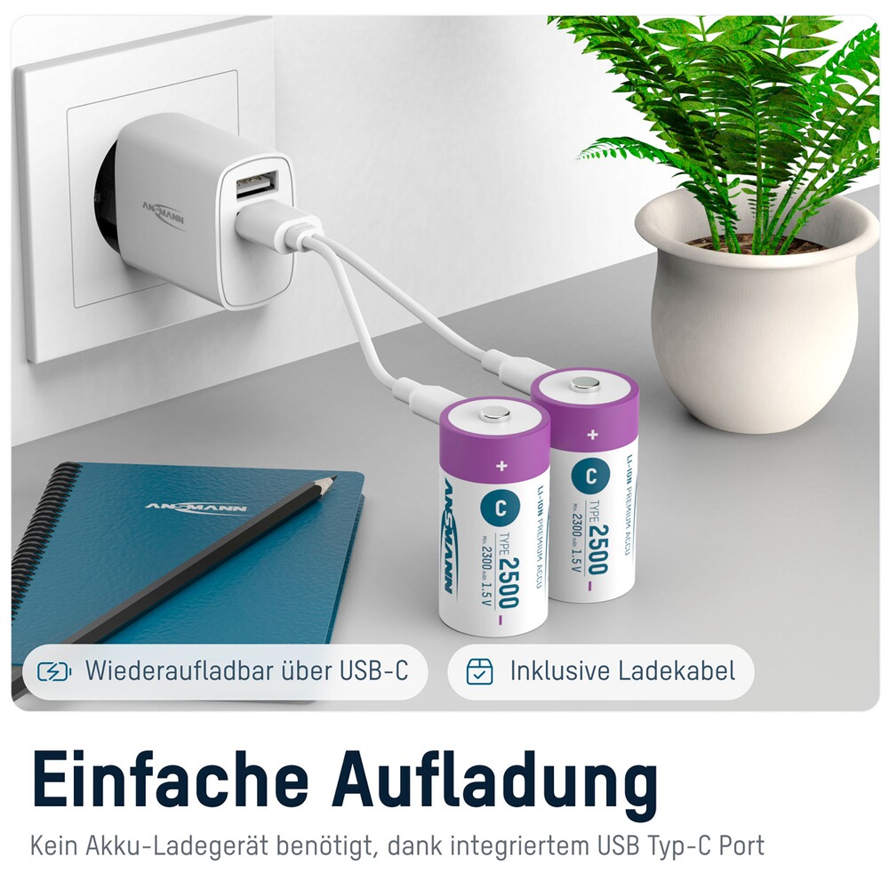 Akku Li-Ion 1,5V C-Cell Typ 2500 – 2 Stück, Ansmann