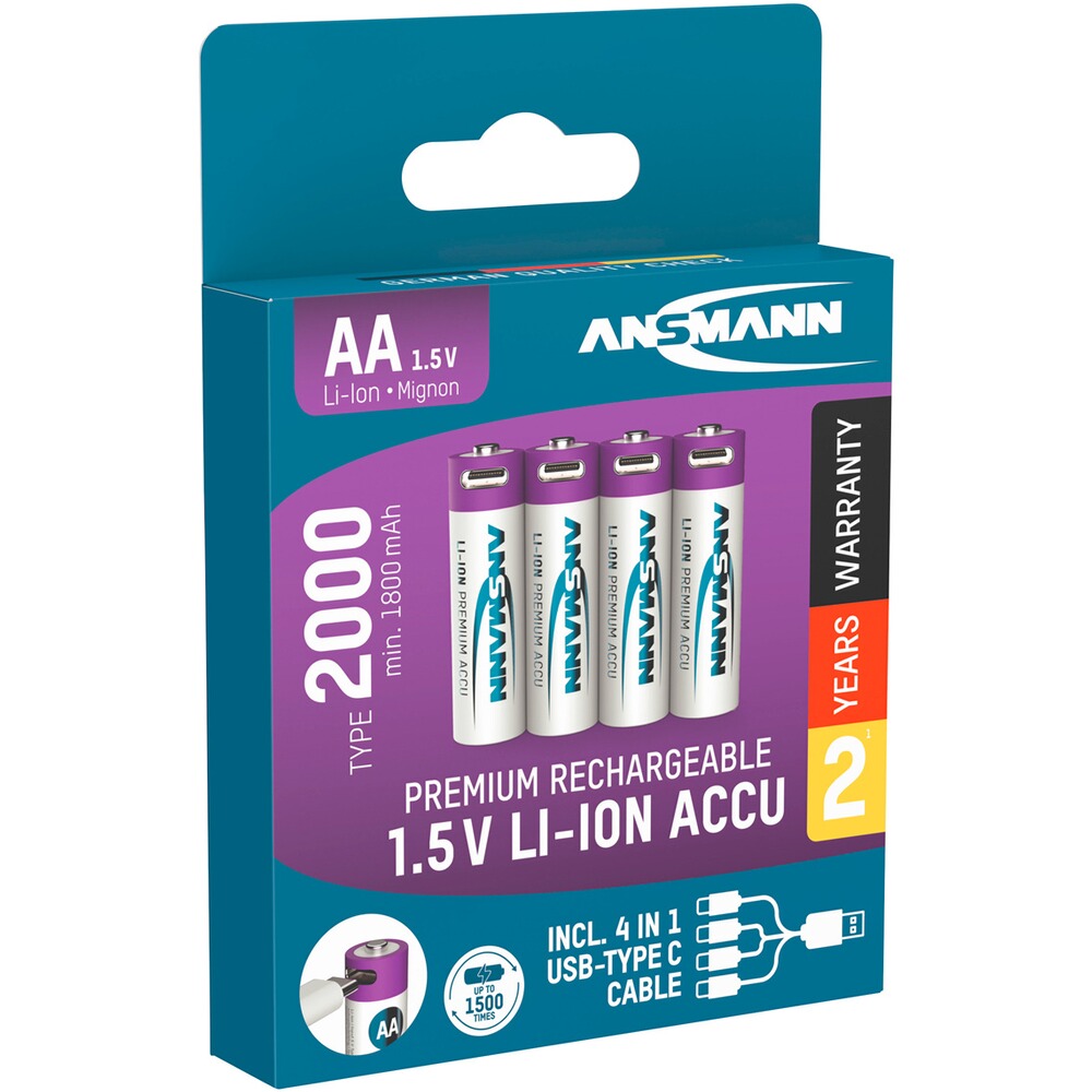 Akku Li-Ion 1,5V AA Typ 2000 – 4 Stück, Ansmann