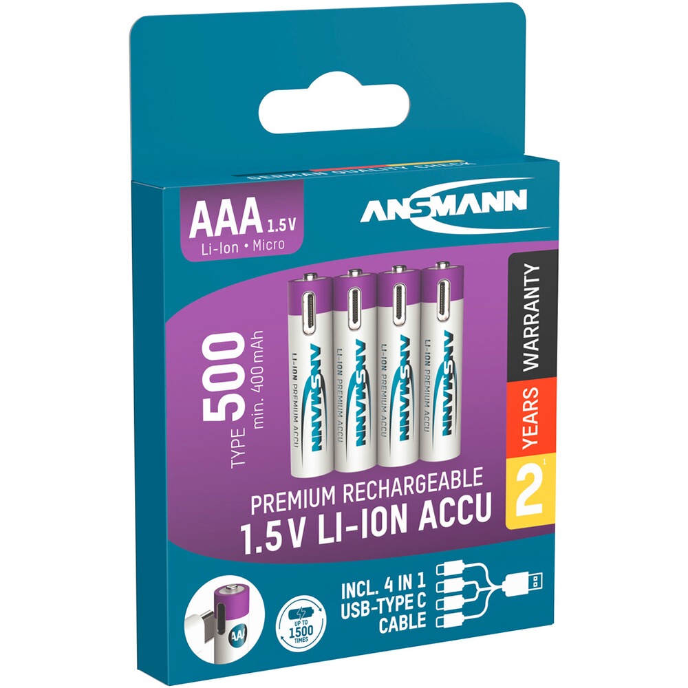 Akku Li-Ion Micro AAA Typ 500 – 4 Stück, Ansmann