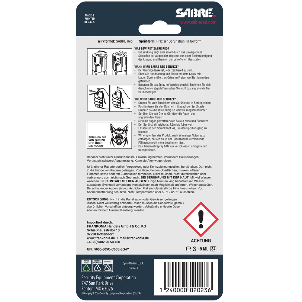 Abwehrspray Gel mit Clip, Sabre Red