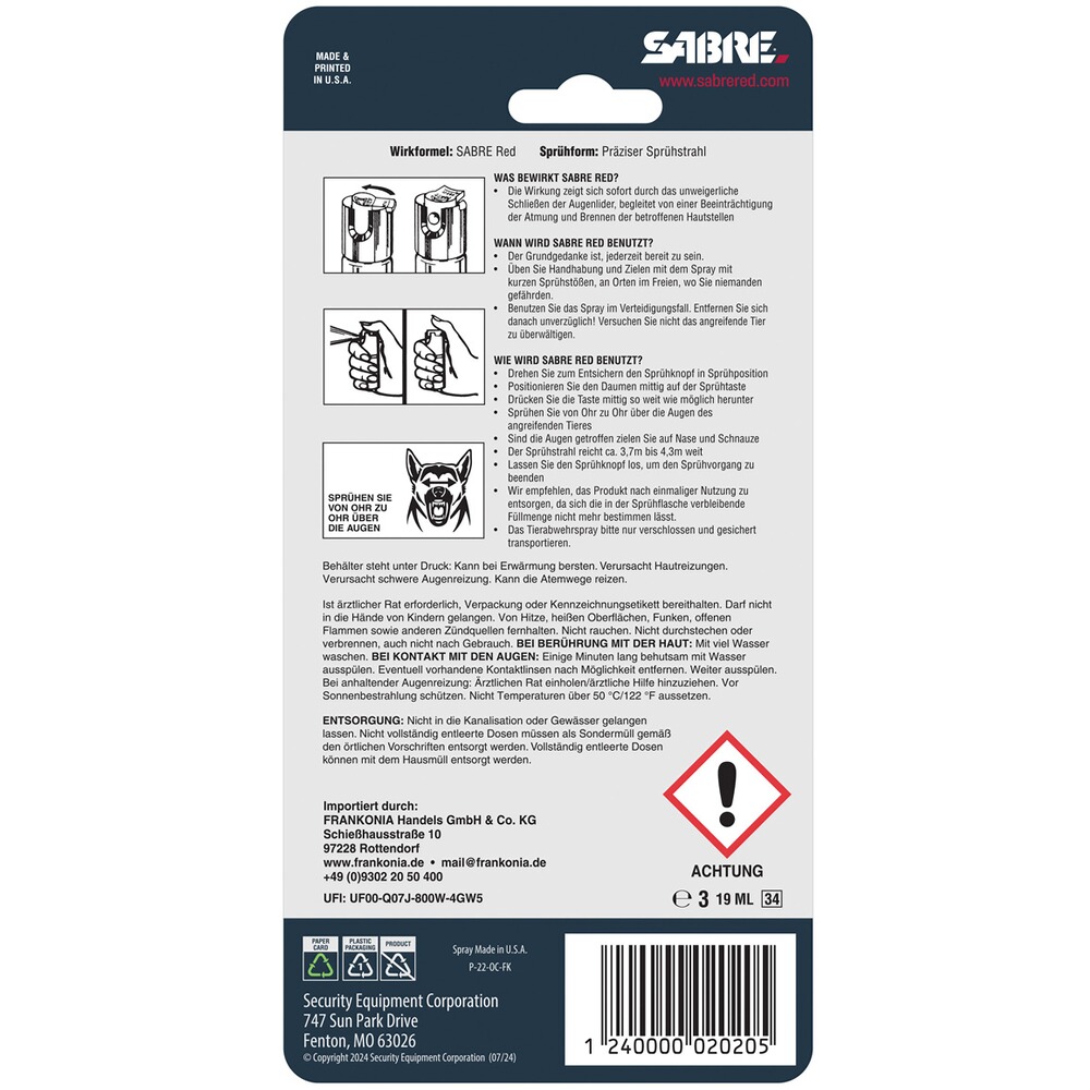 Abwehrspray mit Clip, Sabre Red