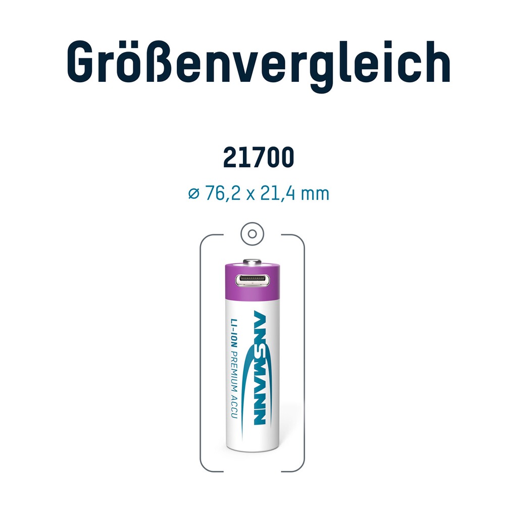 Akku 21700 5000 mAh mit Ladebuchse, Ansmann