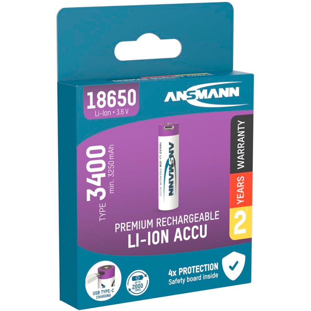 Akku 185650 Typ 3400 min. 3250 mAh mit Ladebuchse, Ansmann
