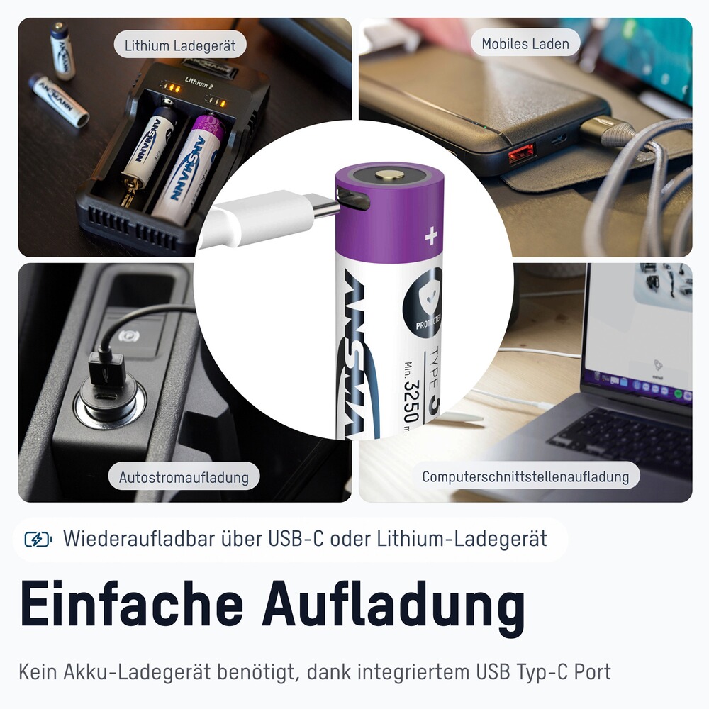 Akku 185650 Typ 3400 min. 3250 mAh mit Ladebuchse, Ansmann