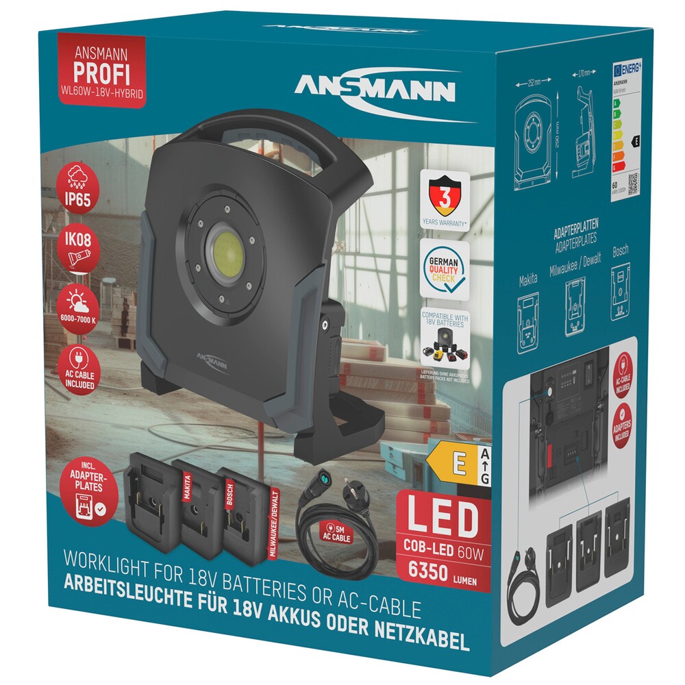 Arbeitsleuchte WL60W 18V Hybrid, Ansmann