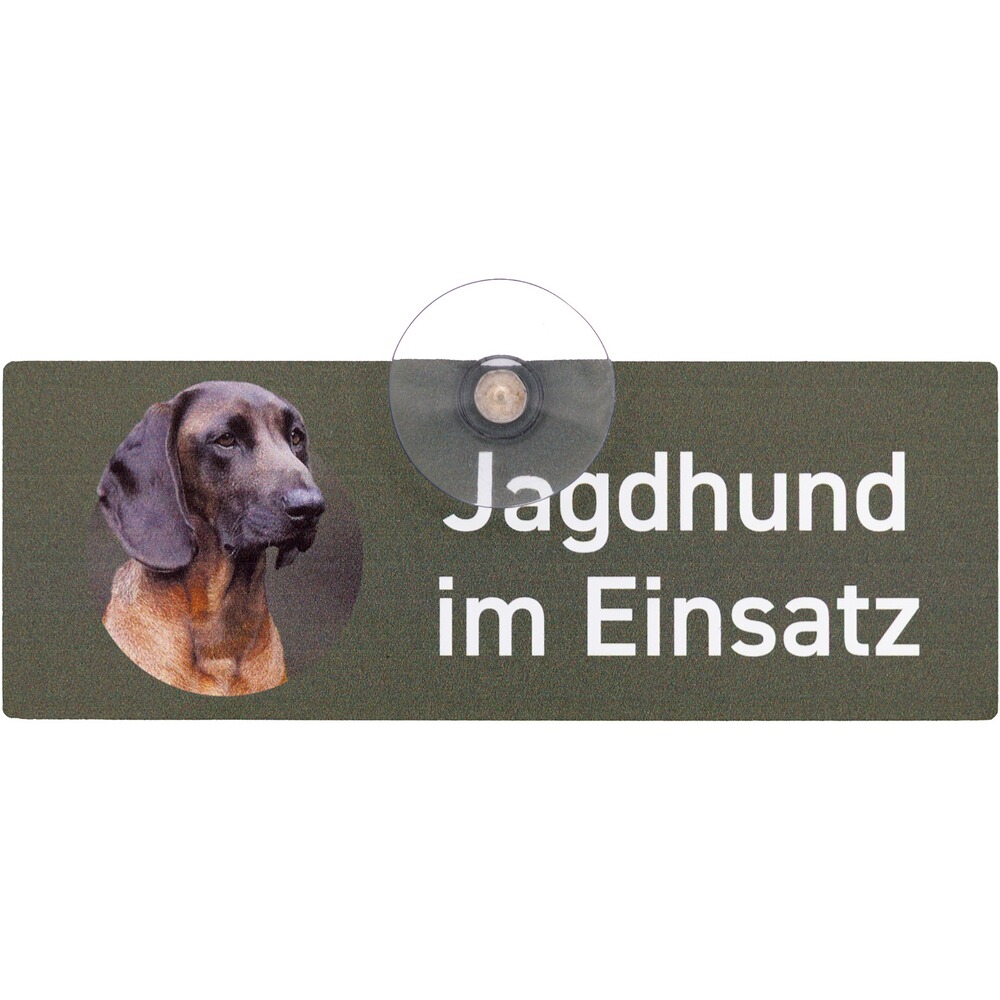 Schild mit Saugnapf - Hund im Einsatz