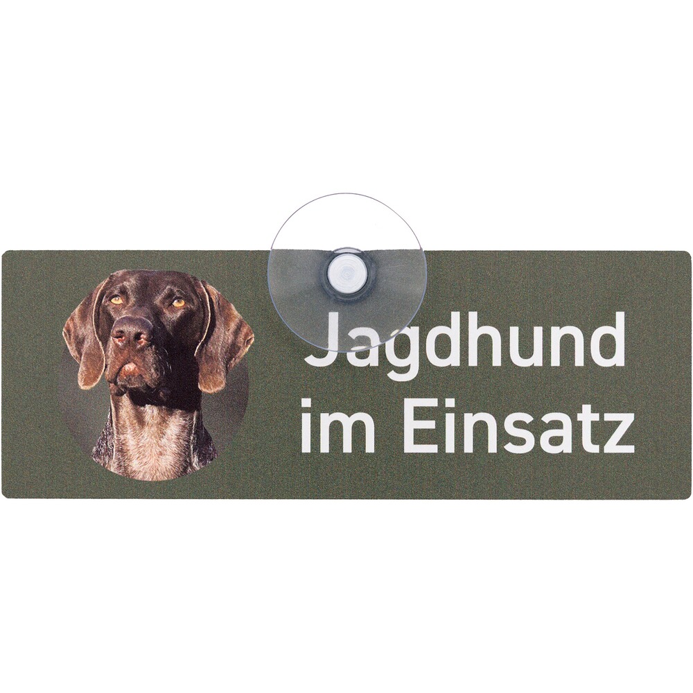 Schild mit Saugnapf - Hund im Einsatz