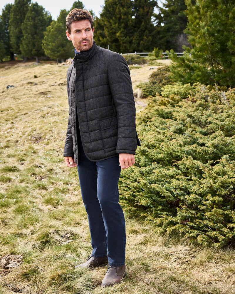 Steppjacke mit Tweed-Print, Steinbock