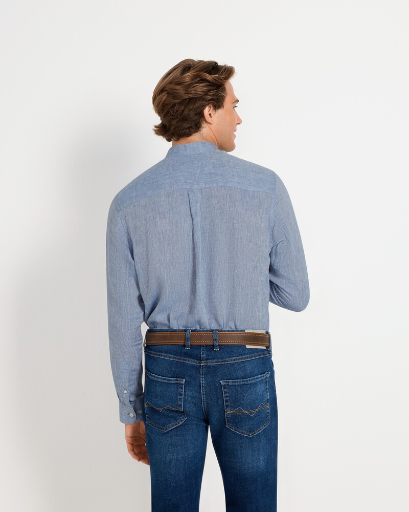 Chemise en lin RM col montant bleu, Reitmayer