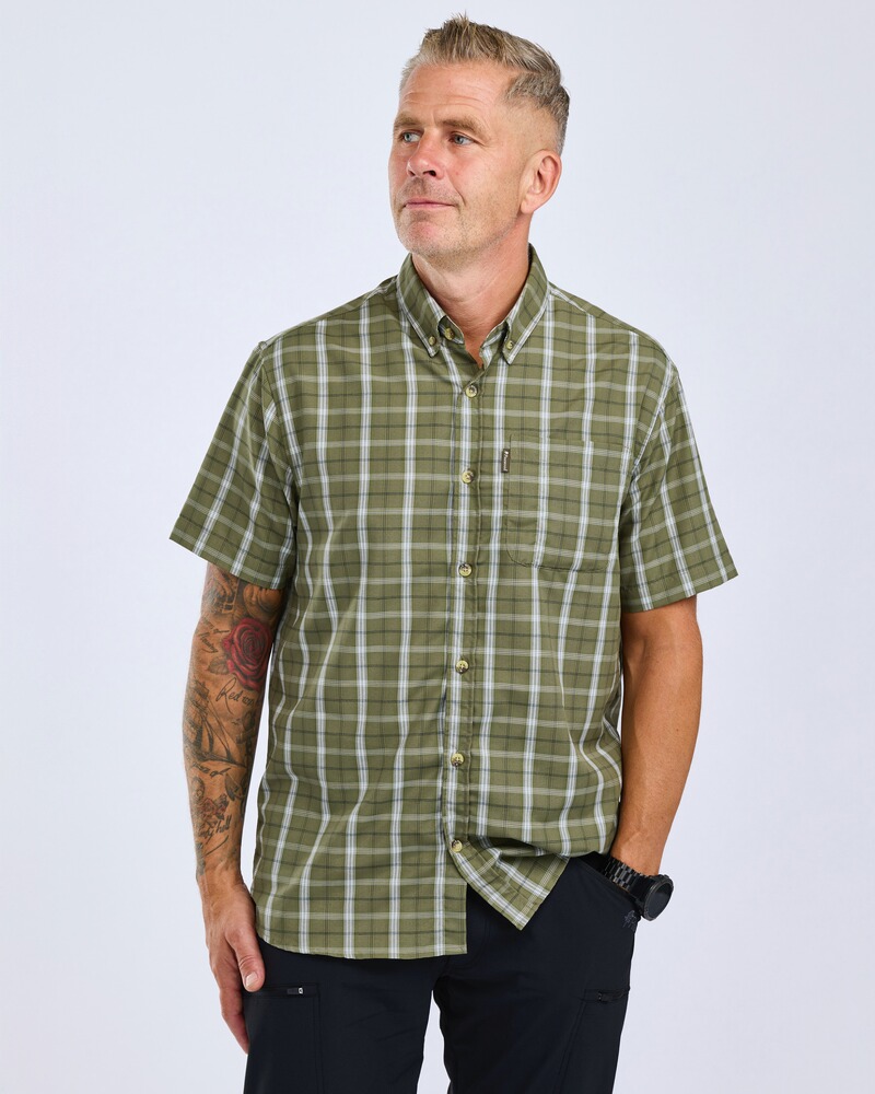 Short-sleeved shirt Summer olive check, Pinewood