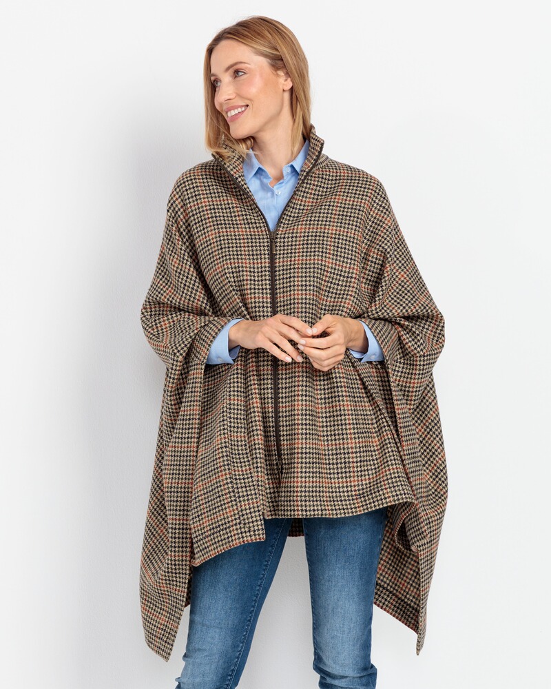 Karo-Poncho mit Hahnentritt-Muster, Brigitte von Schönfels