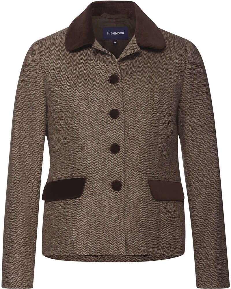 Fischgrat-Jacke mit Samtdetails