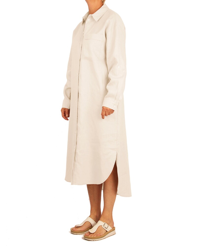 Midi-Hemdblusenkleid aus Leinen, White Label