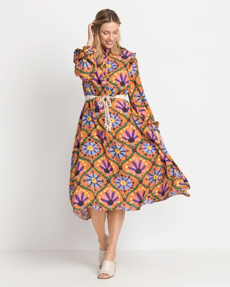 Midi-Kleid mit floralem Allover-Print, farm um's herz