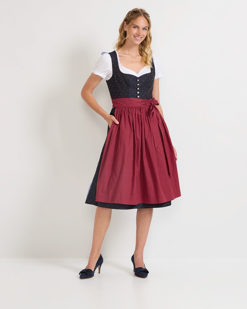 LS Dirndl motif rose bleu marine rouge, taille 34, Luis Steindl