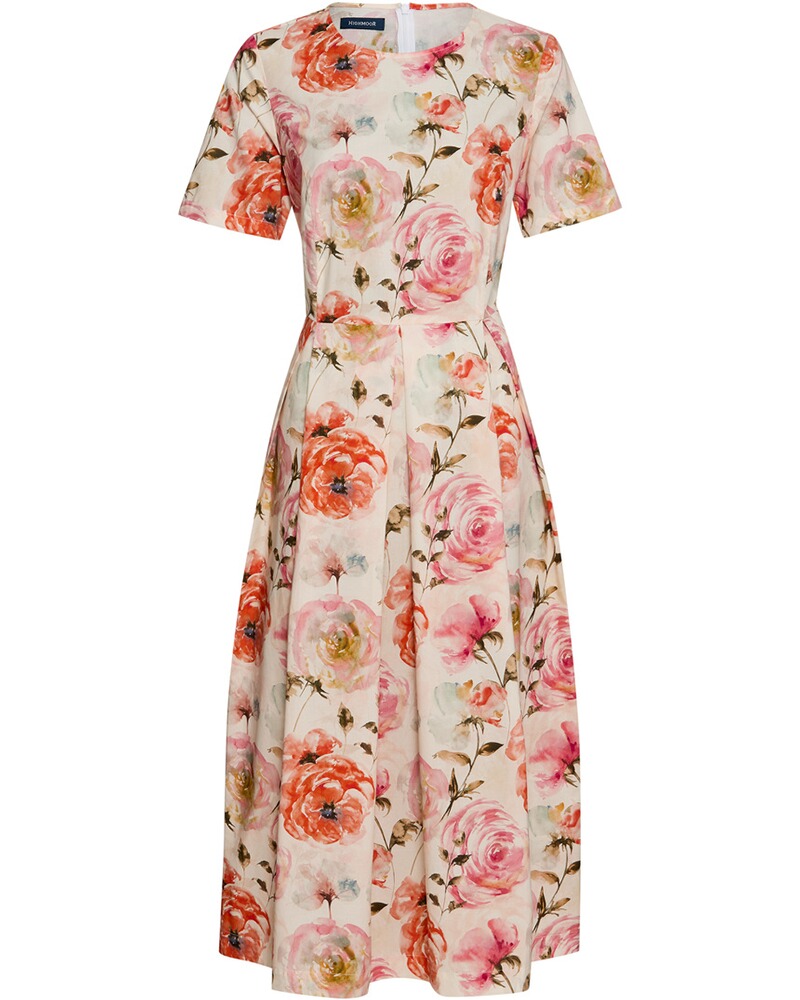 Halbarm-Kleid mit Rosendruck