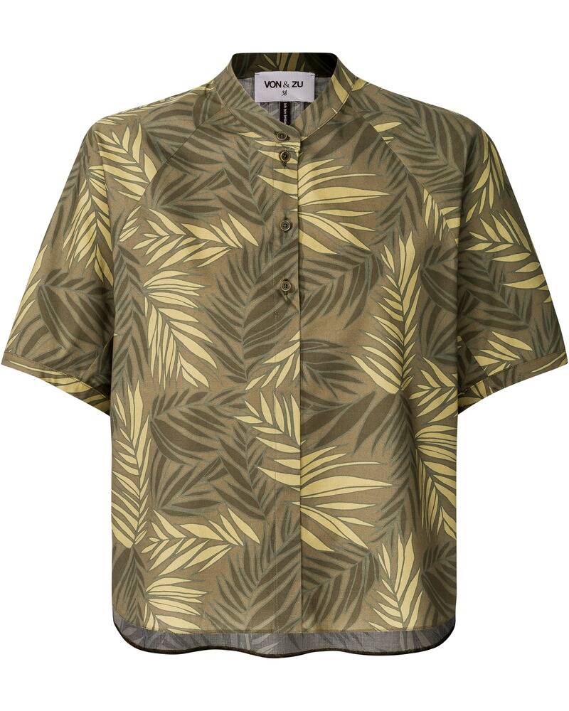 Kurzarm-Bluse mit Blätterdruck