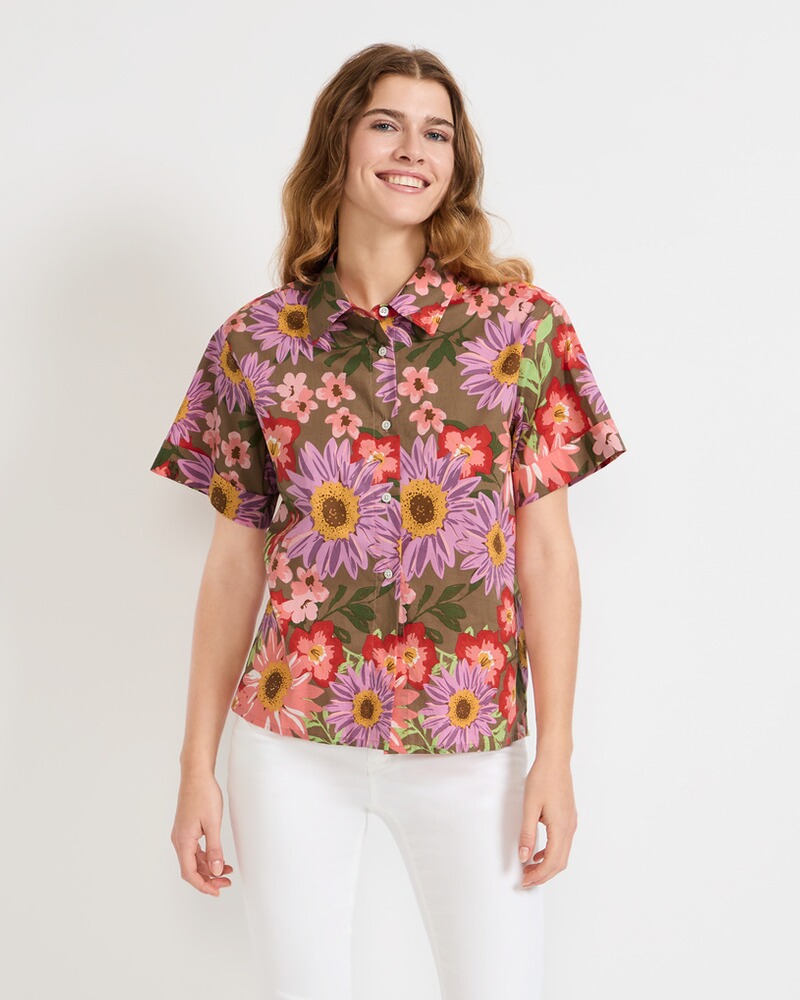 Halbarm-Hemdbluse mit Blumen, Brigitte von Schönfels
