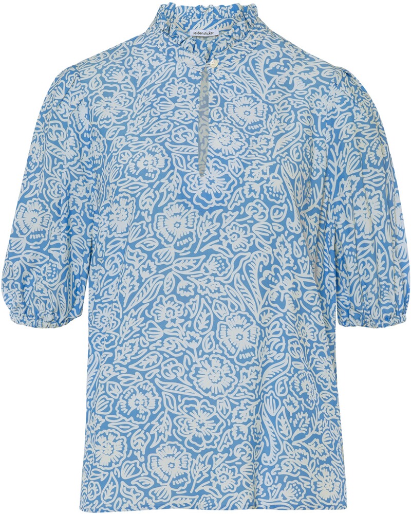 Halbarm-Bluse mit Rüschenkragen