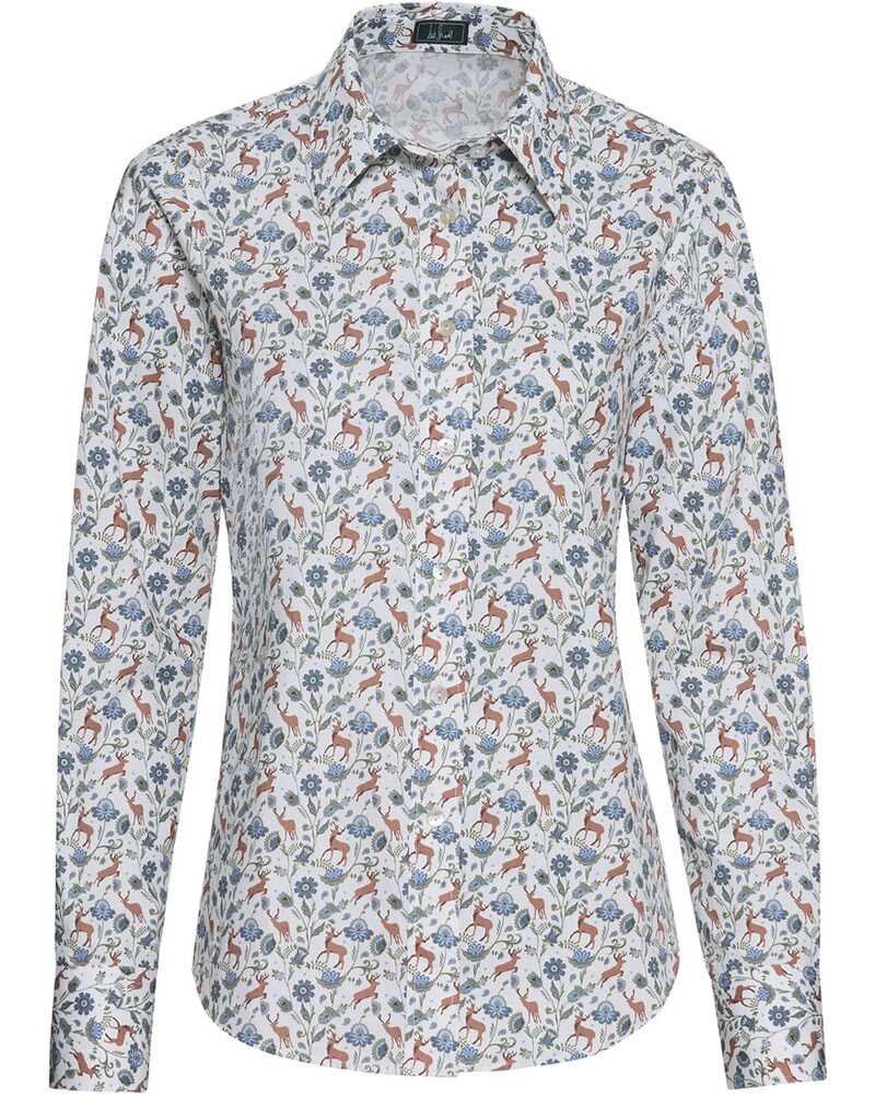Popeline-Blumenbluse mit Hirschen