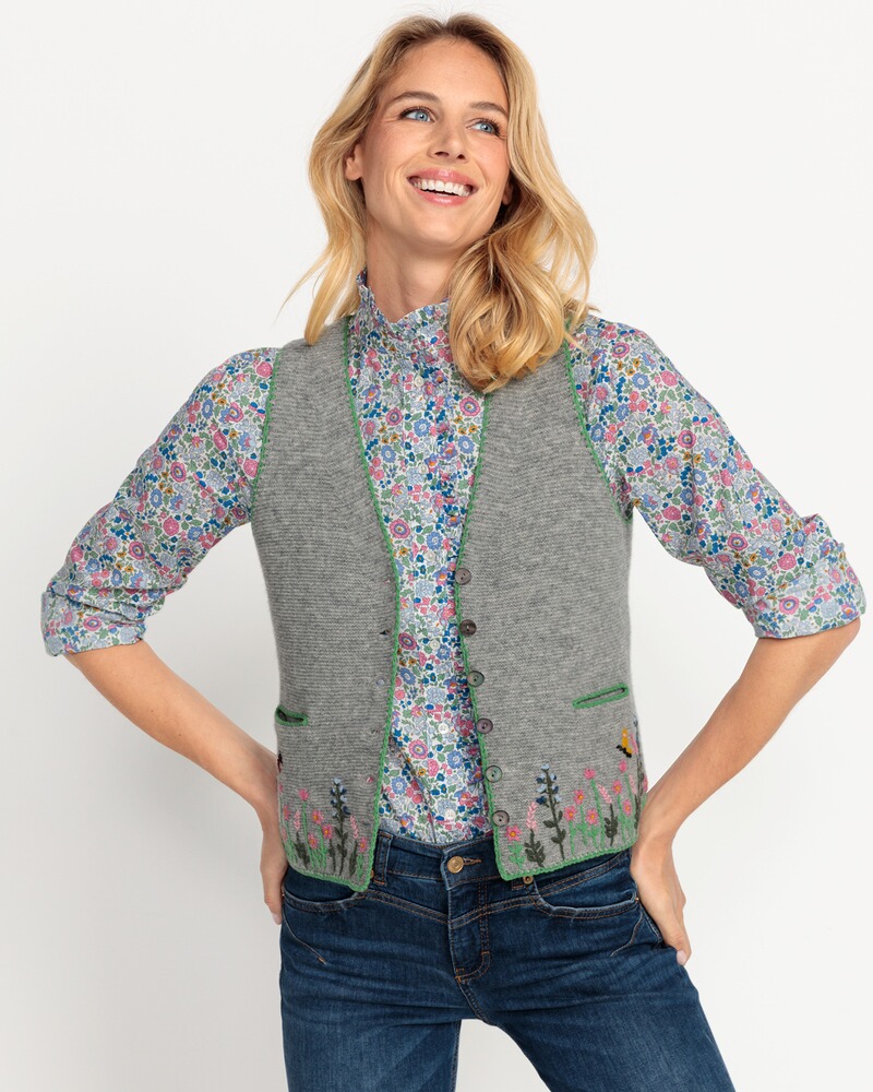 Kurze Strickweste mit Blumenstickerei, REITMAYER