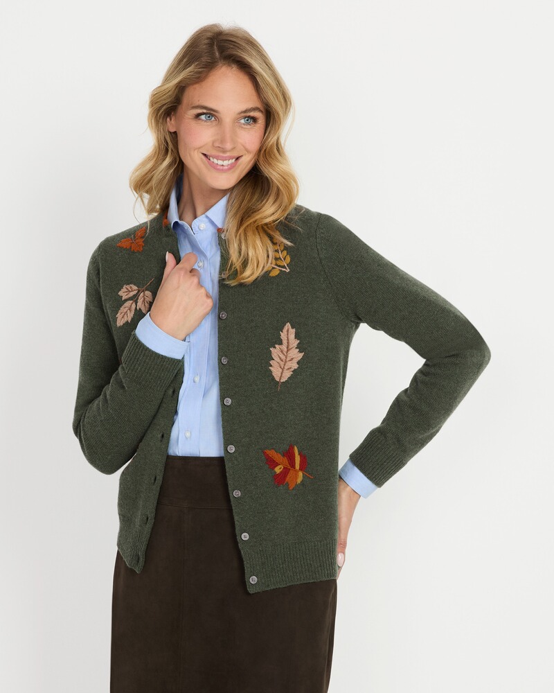 Strickjacke mit Blatt-Stickereien, HIGHMOOR