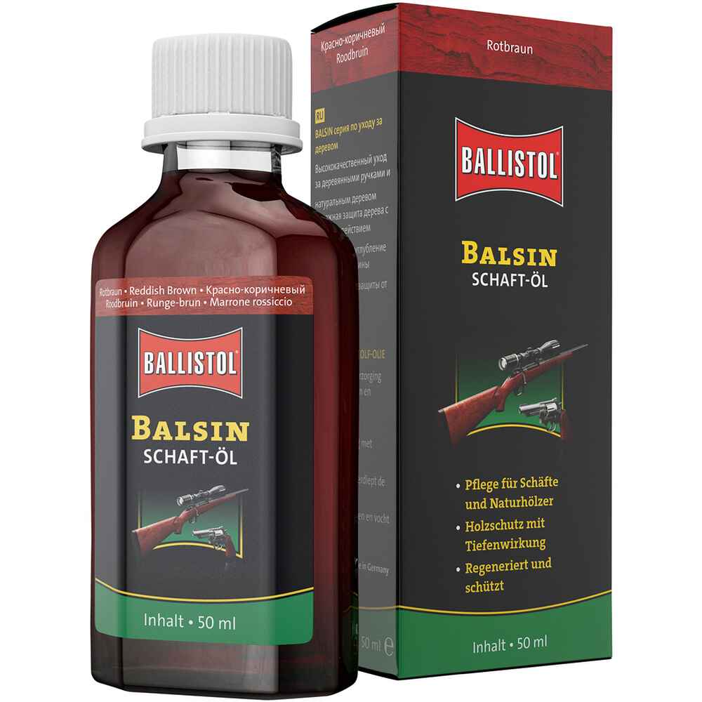 BALLISTOL Schaftöl Balsin – rotbraun (50 ml Flasche) 0,05 l - Waffenpflege  & Pufferpatronen - Waffenzubehör - Waffen Online Shop