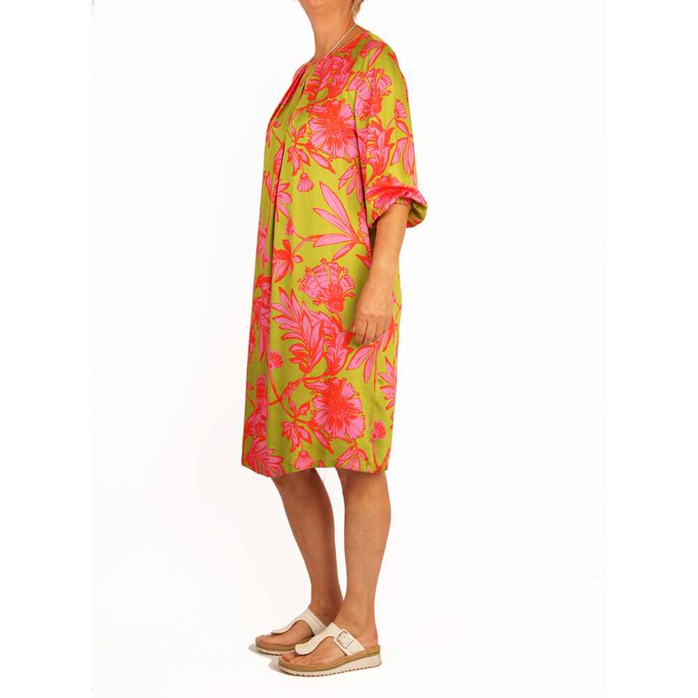 Allover-Blumenmuster Online Bekleidung - - | mit 3/4-Arm-Kleid FRANKONIA Damenmode (Grün/Pink) Label Mode - Shop - Kleider White