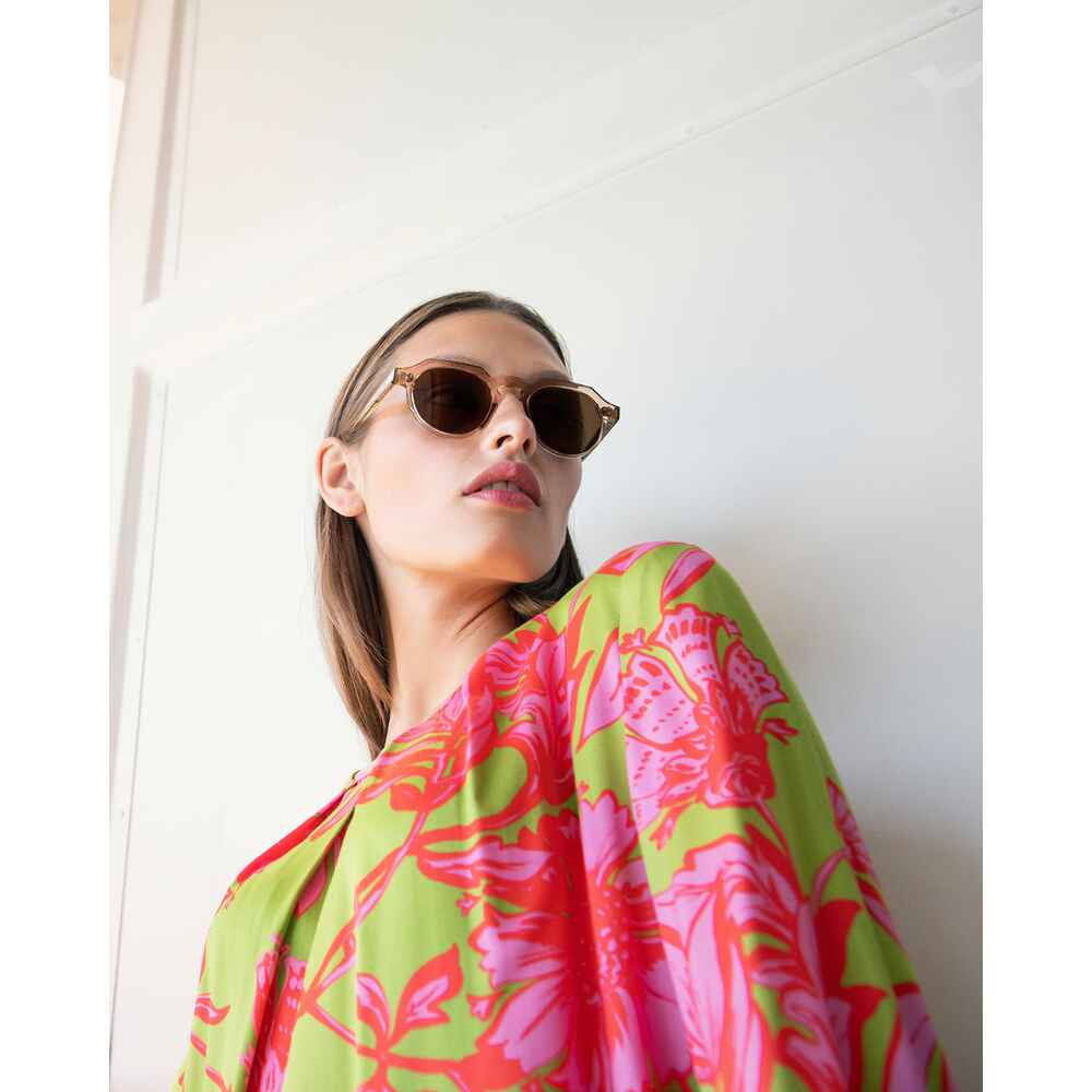 Mode | Damenmode mit - (Grün/Pink) White Label - Online Kleider Shop FRANKONIA 3/4-Arm-Kleid Bekleidung - - Allover-Blumenmuster