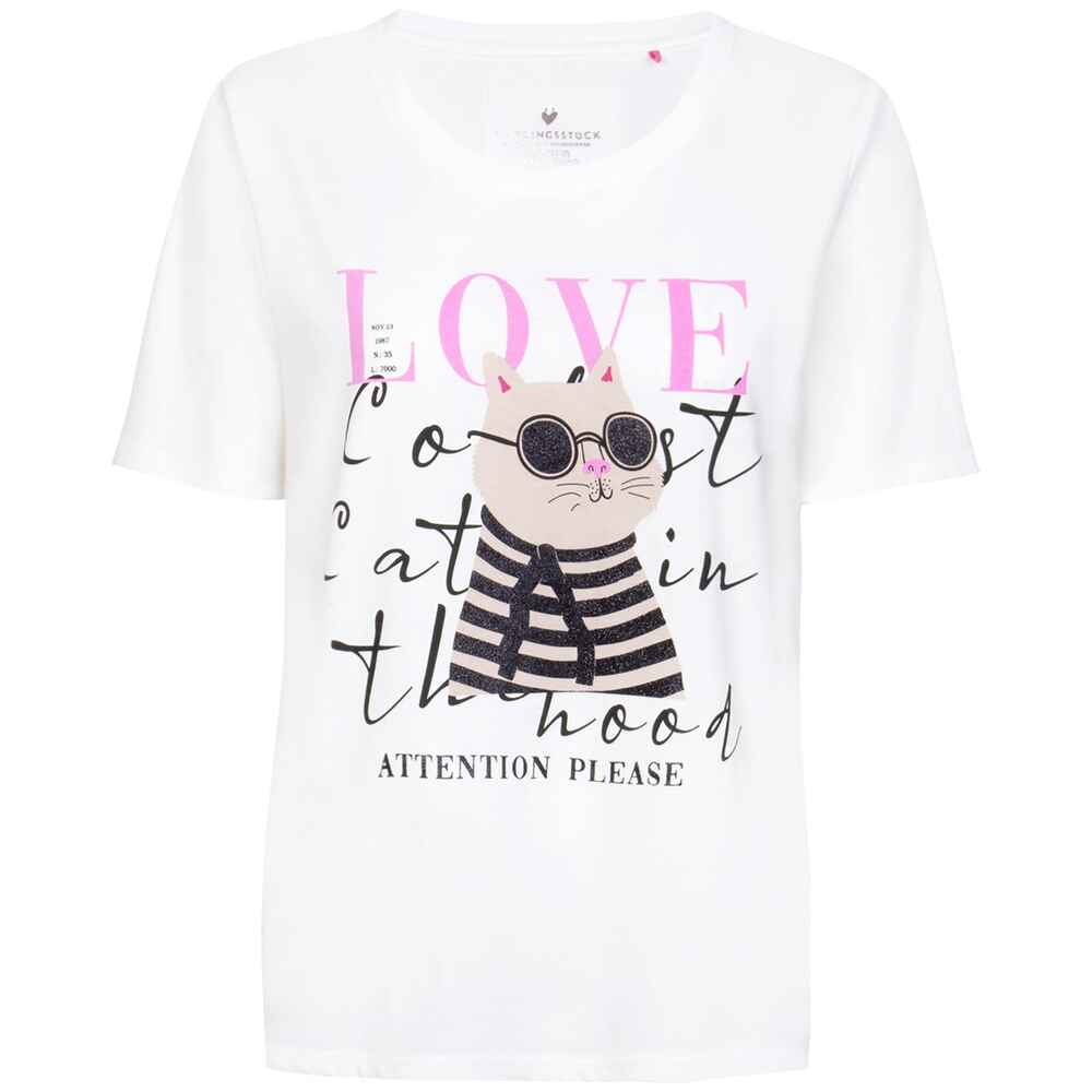 Damenmode | - - Sweats - & - Shirts FRANKONIA Bekleidung mit (Weiß) T-Shirt Katzen-Motiv Lieblingsstück Shop CarinaL Mode Online