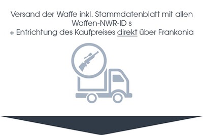 Dritter Schritt Versand der Waffe inklusive Stammdatenblatt mit allen Waffen-NWR-ID´s und Entrichtung des Kaufpreises direkt ueber Frankonia