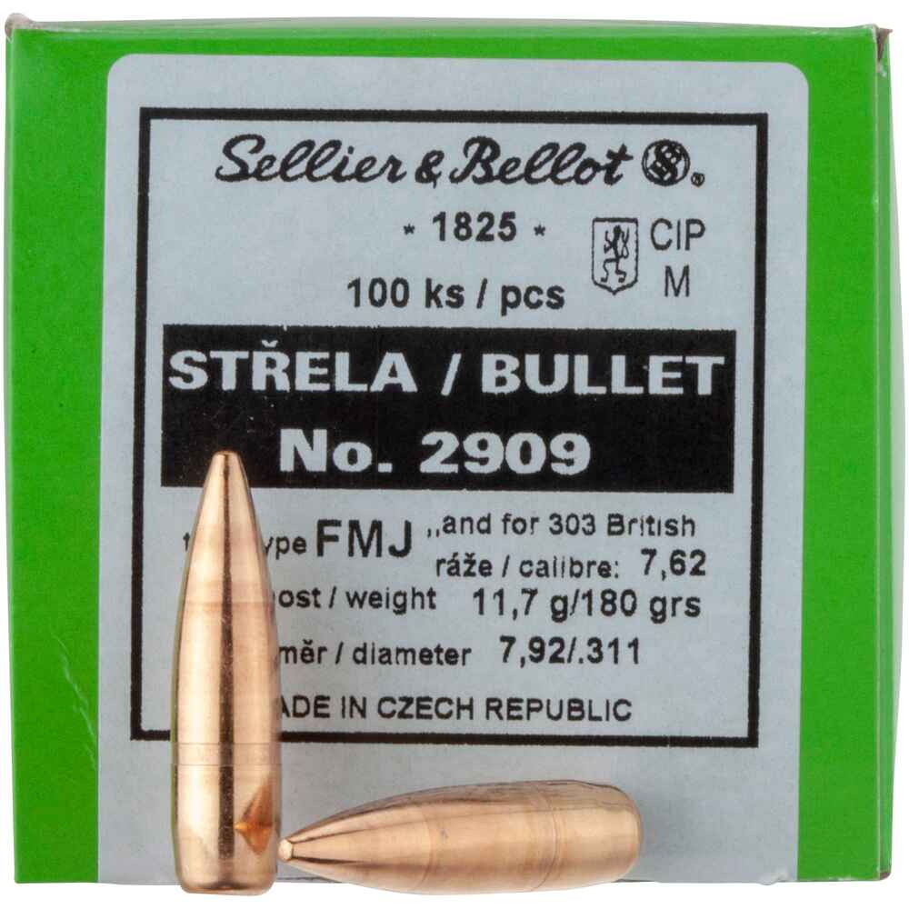 S+B bullet .311 180 gr. FMJ BT 100 rounds, Sellier & Bellot
