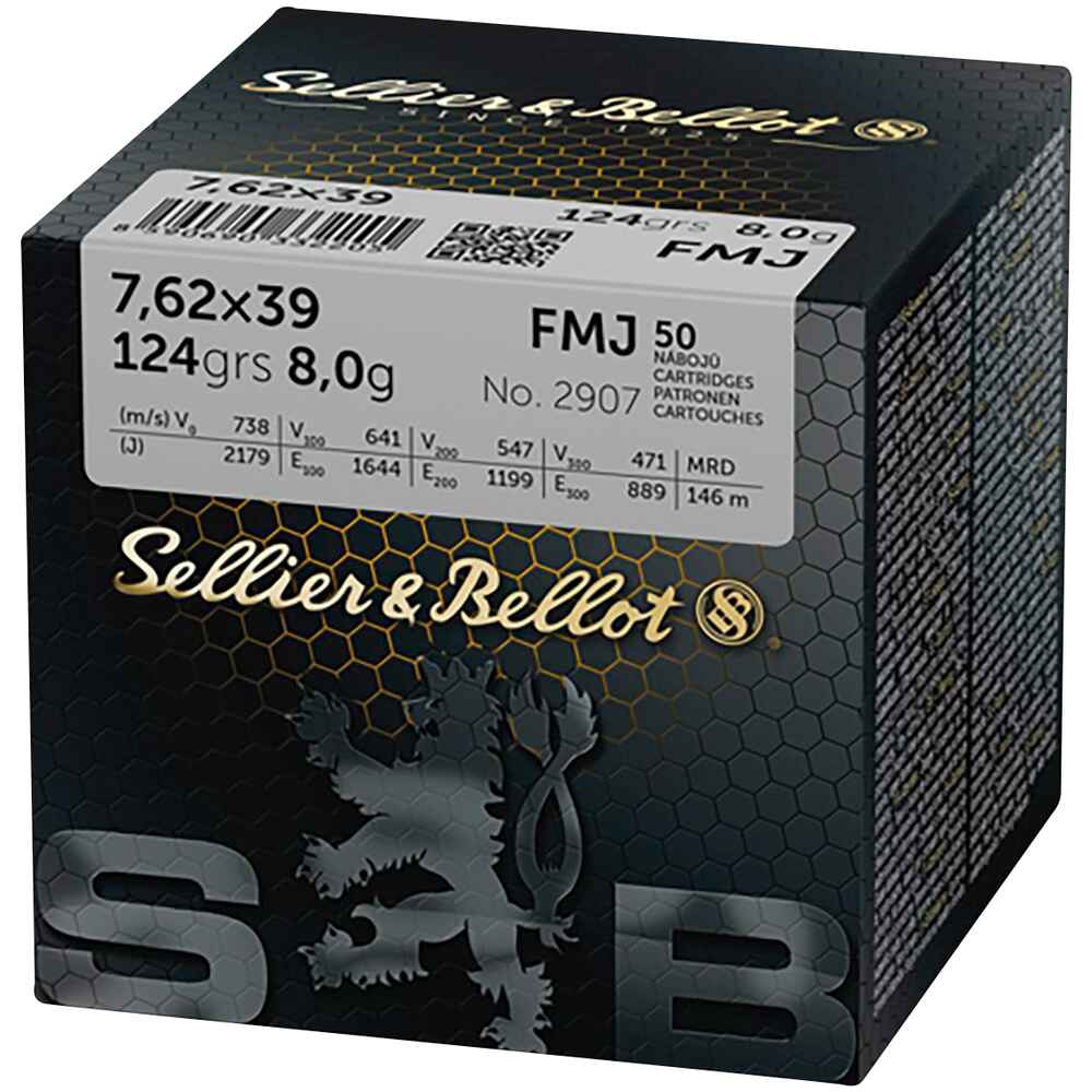 S+B 7.62x39 FMJ 123 gr. 50 units -BRASS-, Sellier & Bellot